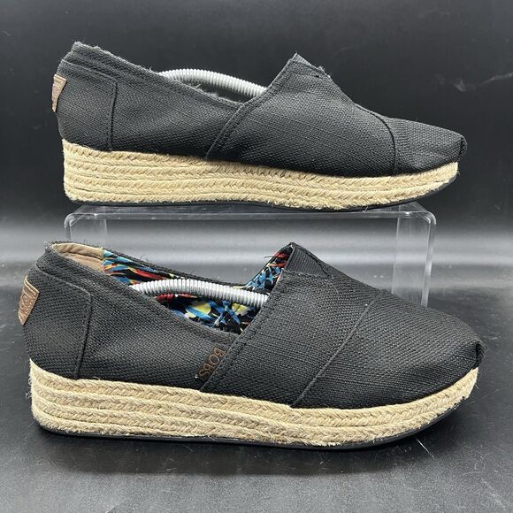 Skechers Bobs Espadrille Wedge Sneaker womens Size 8.5 Shoe Black Memory Foam - Picture 1 of 7